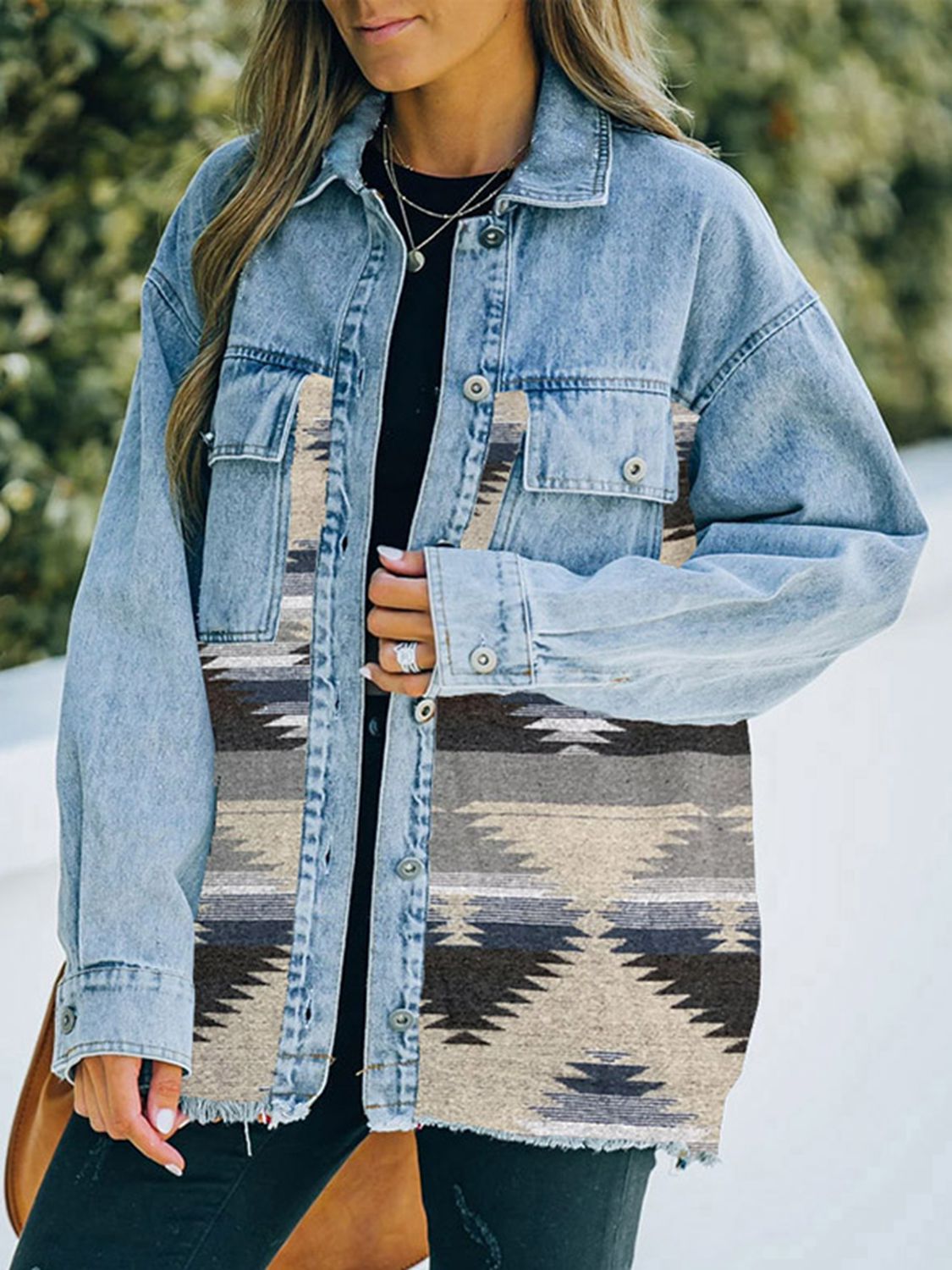 Collared Neck Dropped Shoulder Denim Jacket