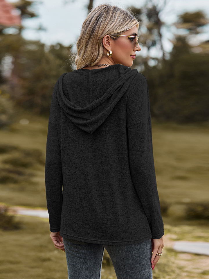 Dropped Shoulder Hooded Blouse